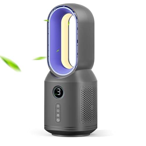 Desk Fan,13 Inch Portable Bladeless Fan, Small Quiet Office Fan with 106° Oscillating, 3 Speeds & Night light, LED Display,Button Control, Personal Battery Operated Table Fan for Bedroom, Office, Home
