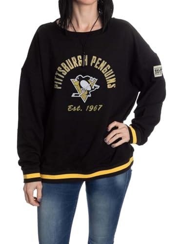 Calhoun NHL Womens French Terry Crewneck Sweatshirt Officially Licensed Team Pullover Sweat (Pittsburgh Penguins Large)