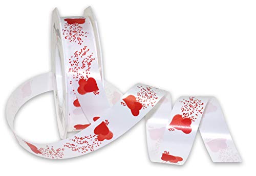 Präsent - Honeymoon Curling Ribbon White-Red 25 mm Width, 50 m Length, Turquoise