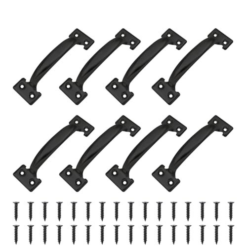 SUMBIN 8 Packs Black Pull Handle 6-1/2" Utility Door Pulls Barn Door Hardware with Screws for Screen Storm Doors