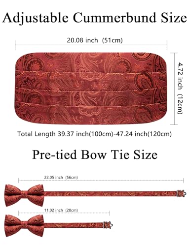 Image of Paisley Floral Tuxedo Cummerbund Bow Tie Pocket Square Set for Men