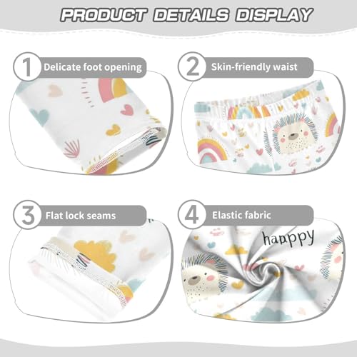 Cute Hedgehog Girls' Leggings Toddler Doodles Rainbow Clouds Kids Yoga Pants Dance Active Tights 4T3