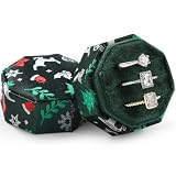 WantGor Velvet Ring Box, 3 Slots Jewelry Ring Gift Box Vintage Ring Display Holder Case for Wedding Ceremony Proposal Engagement (Christmas Green)