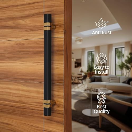 Image of LAPO 36 inch Square Stainless Steel Door Handle for Main Door /Glass Door Pull Push Handle /Main Door Handle for All Door-Pack of 1 | Black-Gold Finish | 3 Years Warranty