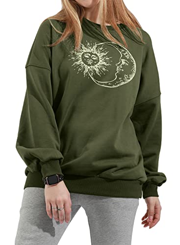 Utcoco Womens Oversized Sweatshirts Graphic Long Sleeve Crewneck Loose Fit Casual Pullover Tops (Large, Army Green) #TOP1