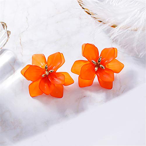 Damleng Fashion Bohemian Acrylic Large Flower Stud Earrings Matte Flower Dangle Earrings With Gold Flower Bud For Women Girls Mom Lover And Friends (Orange) #TOP5