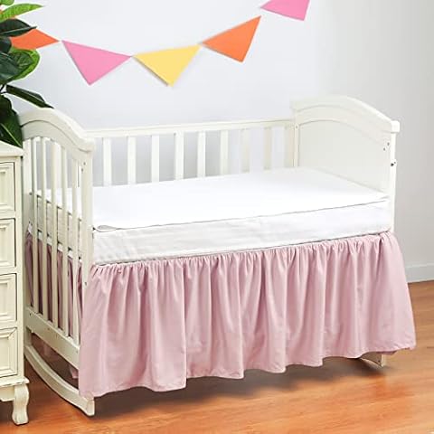 Falda de cuna rosa de 400 hilos de algodón con volantes de polvo para bebés y niñas, falda de cuna suave y transpirable con caída de 14 pulgadas Cover