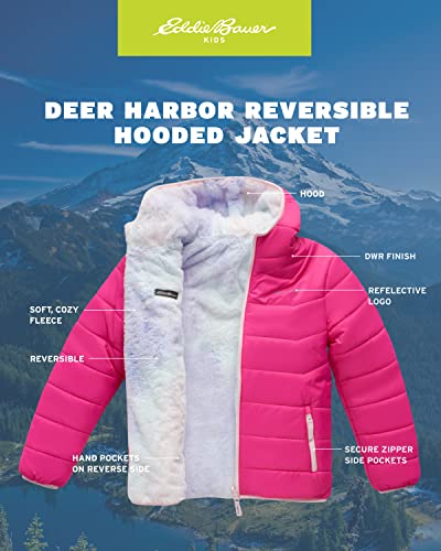 Eddie Bauer Girls' Reversible Jacket - Deer Harbor Waterproof Lightweight Puffer Coat With Faux Shearling Lining (5-20), Size 14/16, Magenta #TOP2