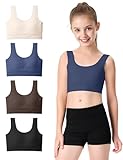 BOOPH Girls Training Bras Kids Seamless Bras Longline Crop Fixed Pads Bra Chest Double Lined for Teen Girl Sports - Skin Navy Black Brown 12-14Y
