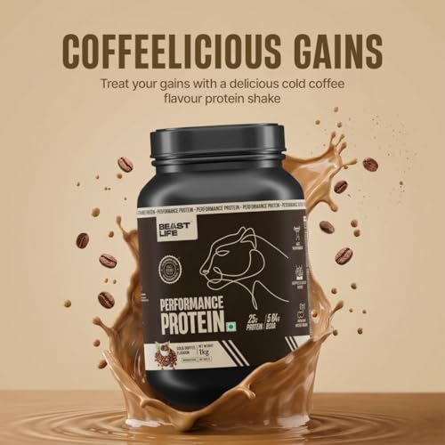 Image of BeastLife Performance Yeast Protein Powder | 25g Protein | Cold Coffee |NABL Lab Certified | High Absorption for Muscle Growth |Smooth & Light, Easy to Digest with Ultrasorb Tech|5.64g BCAA | Best For Gut | Beta Glucan | Improves Immune Function | 1 Kg
