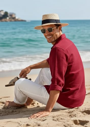 Image of Combo of Men's Casual Cotton Blend Shirt || Long Sleeve Button Down with Spread Collar | Lightweight Breathable Fabric | Stylish Solid Shirt for Beach, Office & Everyday Wear Pack of 2