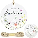 NISENTIA 50 Stück Danke Anhänger Herz Eukalyptus, 5.5cm Geschenkanhänger Personalisiert Danke Konfirmation Dankeschön Anhänger Kommunion Hochzeit Etiketten Tags Geschenk Geburtstag Babyparty