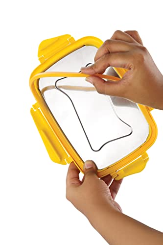 Image of STEELLOCK Smart Stainless Steel Tiffin Lunch Box for Kids and Adults | Airtight & Leakproof | Rectangle Tiffin Box for School & Office with Steel Lid | Yellow 550ml - 2pc