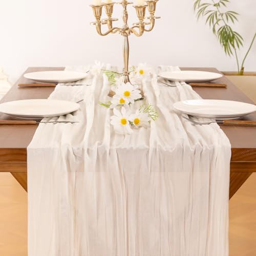 Image of Socomi 6pcs Ivory White Cheesecloth Table Runner Easter Spring Boho Rustic Gauze 120 inch 10FT Cheese Cloth Runner for Wedding Party Baby Shower Birthday Home Decor Holiday Decorations