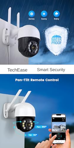 Image of TechEase 4MP Dual Lens FHD + 1296p CCTV Camera for Home Outdoor Office Farm Indoor WiFi Camera, CCTV Outdoor with Color Night Vision and Ai Human /2way Audio /Motion Detection, SD /Cloud IP66