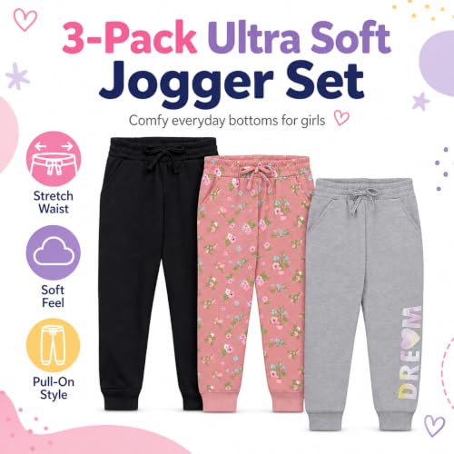 Image of BTween Kids Girls Fashion Stretch Waist Ultra Soft Jogger Pants Set 3 Pack Bundle