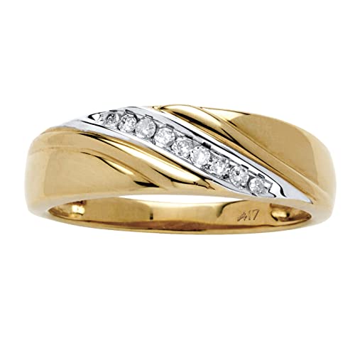 PalmBeach Men's 10K Yellow Gold Round Genuine Diamond Diagonal Ring (1/7 cttw, I Color, I3 Clarity) Sizes 9-13