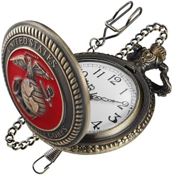 Realpoo Red Antique Landmine Solid Face Design Quartz Men's Pocket Watch, Arabic Numeral Dial with Chain Pocket Watch for Men