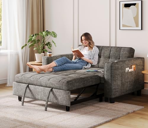 LINSY 54" Pull Out Couch with Charging Station, Small Sleeper