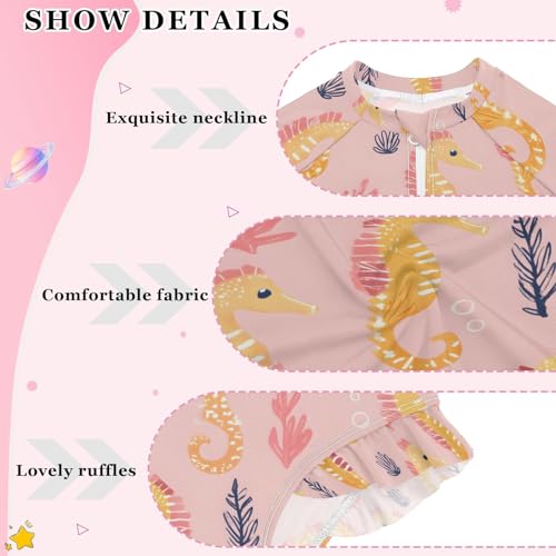 ALAZA Seahorse Coral Reef Bubble Girls One Piece Swimsuit Long Sleeve Rash Guard Swimsuits UV 50+ Swimwear Zipper4