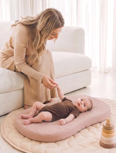 Image of Termichy Muslin Baby Lounger Covers: 30x20 Fitted for Snuggle Me Lounger | Soft Boho Floral Baby Nest Slipcover - Breathable Newborn Nursery Decor - Removable & Machine Washable for Spit-up & Drool