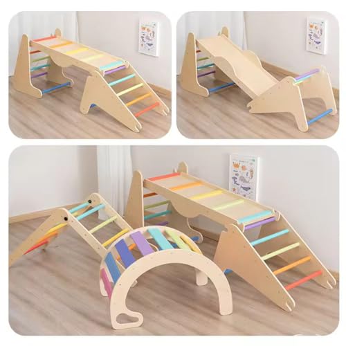 Image of Pikler Triangle Set for Kids 3-6 Yrs, Montessori Learning Toy with Arch, Ramp&Climbing Triangle, Transformable Climbing Toy, Indoor Playground for Baby, Modern Indoor Slide & Climber Ramp