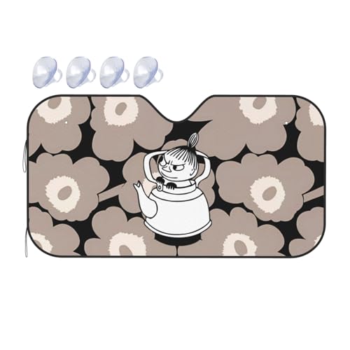 Asamike サンシェード 車用 日除け 北欧のおとぎ話 妖精 リトルミイ アニメ かわいい フロントサンシェード 吸盤付き 簡単取り付け 夏 遮光 断熱 軽量 折りたたみ コンパクト 暑さ対策 UVカット 日よけ 紫外線対策 日焼け防止 カー用品140