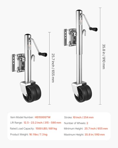 Image of VEVOR 1500 lbs Trailer Jack with Wheel, Heavy Duty Swivel Boat Trailer Jack with PP Single Wheel & Ergonomic Handle, 12-inch Lift, Fit for RVs, Boats, Horse Trailers, Utility Trailers