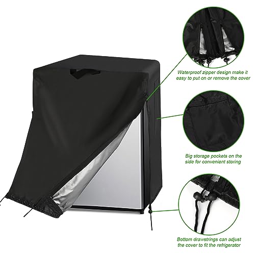 Image of Mini Refrigerator Cover for 24 Inch Wine Fridge & 3 Cu Ft Beverage Freezer | 24x24x34,Waterproof Dustproof Heavy Duty Oxford Fabric,for Most 24 Inch 3.0 Cubic Feet Small Wine Cooler for Outside