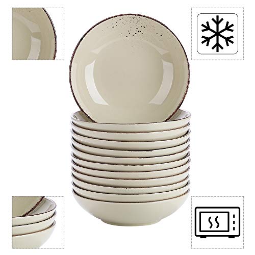 vancasso Suppenteller, Navia 12 teilig Tiefteller bunt aus Steingut, Geschirr Tellerset Suppenschalen, beige grün