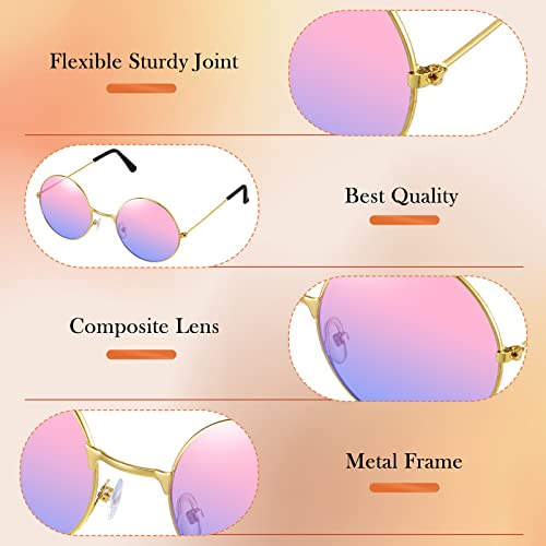 Image of Kanayu 50 Pairs Round Hippie Sunglasses Bulk Circle Colored Disco Glasses Groovy 70s Sunglasses for Party Women Men