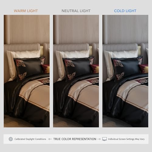 Image of Stoa Paris 300TC UltraSatin Super Size 7 Piece Comforter Set, 274cm x 274cm Ideal for King & Double Bed, Gentle on Skin & Hair, Fade & Wrinkle Resistant, Home Decor, Quick Dry, Coronation - Black
