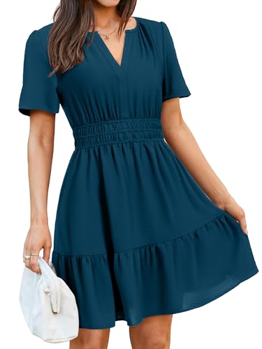 Image of Simplee Womens Casual Summer Dresses 2026 V Neck Short Sleeve Empire Waist Flowy A Line Ruffle Tiered Mini Sundress