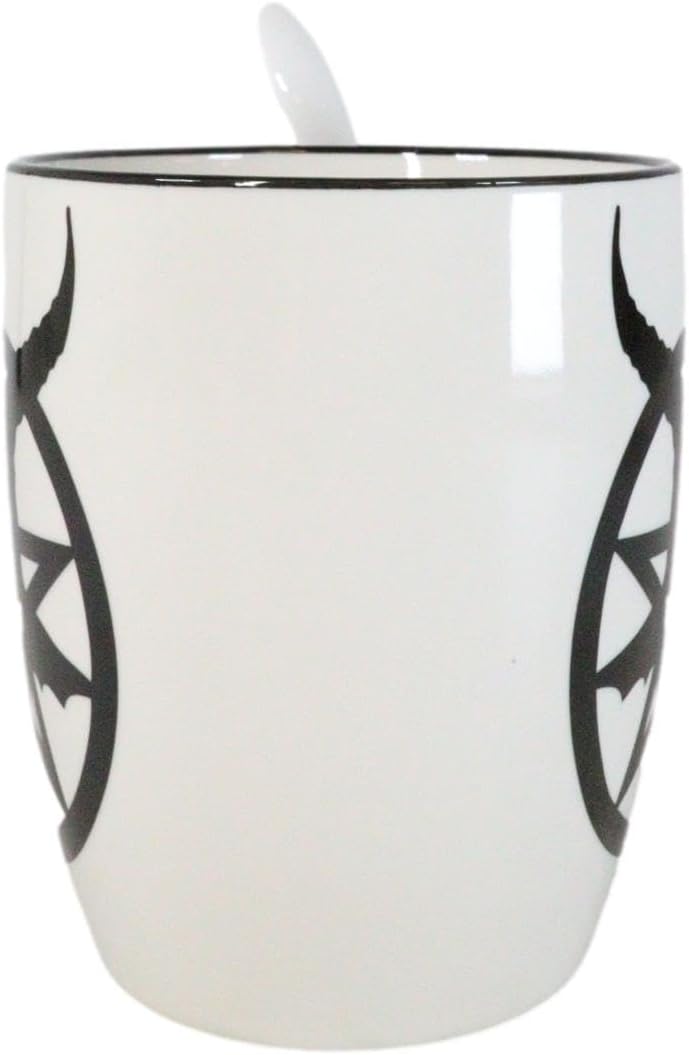 Ebros Wicca Occult Sigil Of Baphomet Pentagram Bone China Mug And Spoon Set With Built In Spoon Rest Handle 13oz Coffee Tea Drink Cup Mugs Sabbatic Goat Silhouette Imprint