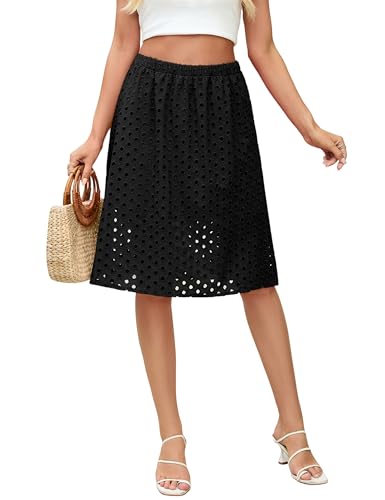 Ailoqing 2025 Summer Casual Midi Skirt for Women Cotton Eyelet Skirt with Underneath Beachwear Skirt