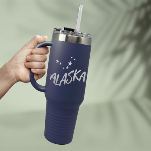 Speedy Pros Stainless-Steel Coffee Tumbler with Lid & Straw Alaska United States America Places & Travel United States Insulated Engraved Travel Mugs Purple 40 Oz - Image 5