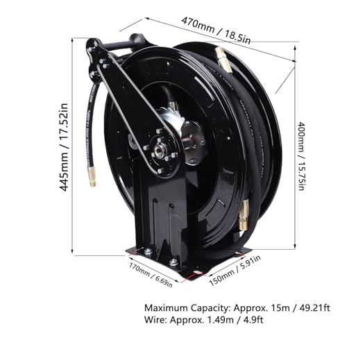 Oreilet Heavy-Duty Pressure Washer Hose Reel - 49.21ft Carbon Steel Retractable Design with 8-Position Ratchet Lock and 360° Rotating Joint for Car Maintenance and Gardening - Image 5