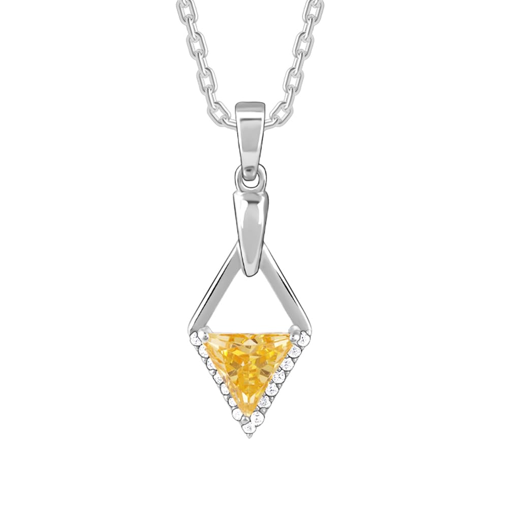 925 Silver Yellow Prism Pendant with Link Chain| Necklace to Gift Women & Girls | With Certificate of Authenticity and 925 Stamp | 6 Months Warranty-image-33