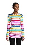 Lands' End Womens Adjustable Swim Tee Tunic Rash Guard White Rainbow Multi Stripe Regular X-Small