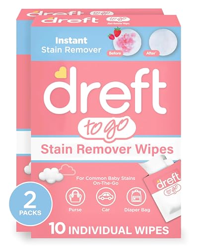 Image of Dreft Stain Remover Wipes for Baby Clothes – Travel Size Stain Remover, Individually Wrapped for On-the-Go Use – Mild on Skin & Safe for Baby Clothes – 20 Count