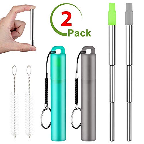 Reusable Metal Straw with Silicone Tip, Collapsible Telescopic Stainless Steel Drinking Straw