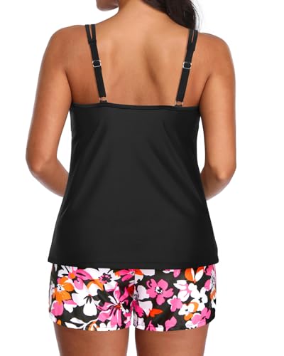 Image of Tempt Me Two Piece Tankini Swimsuits for Women Tummy Control Bathing Suit with Shorts Athletic Two Side Pockets Swimwear
