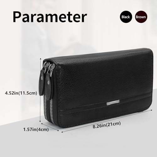 Mens Wallet, PU Leather Long Wallet for Men Multi Card Slots Large Capacity Credit Card Holder Wallet with Zipper (Black)2