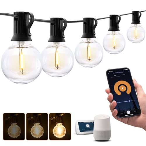 XMCOSY+ Patio Lights, Smart Outdoor String Lights 50Ft, G40 Globe Patio Lights with 25 Dimmable LED Bulbs, APP Control, Work with Alexa, Connectable Waterproof LED Outdoor Lights for Patio Porch