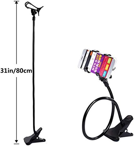 Flexible Mobile Phone Holder with Clip Base Stand, 31 Inch Gooseneck, 3.55 Inch Wide Bracket Car Mount Cradle for Smartphones, GPS, PDA (Black)