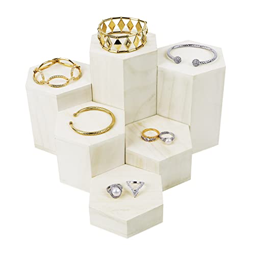 Mooca Wooden 6 Pcs Hexagon Risers For Display Jewelry And Accessories Display Stand (Wash White) #TOP7