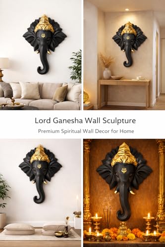 Image of REMANENCE Spiritual Ganesha Wall Sculpture - Perfect Wall Decor for Living Room, Entrance & Temple (Black)