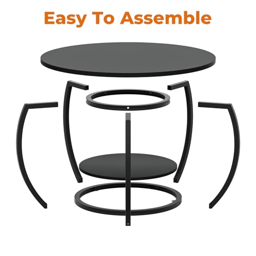 Image of GreenForest Round Coffee Table with 2-Tier Open Storage, 27.6 inch Small Circle Coffee Tables with Adjustable Feet, Modern Mini Center Table for Small Living Room, Black