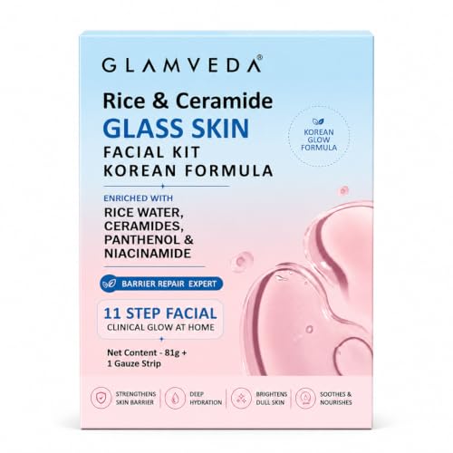 Image of Glamveda Korean Rice & Ceramide 11-Step Brightening Facial Kit | Professional Glow Facial with Niacinamide, Panthenol & Chia Seed Face Masks | Brightening, Hydrating & Skin Barrier Repair | Salon Facial at Home