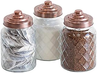 3 x 1000ml Glass Storage Canisters with Copper Coloured Lids